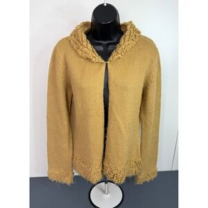 VTG Carducci Women's Ruffled Neck and Hem Knit Cardigan Brown Size Medium Retro